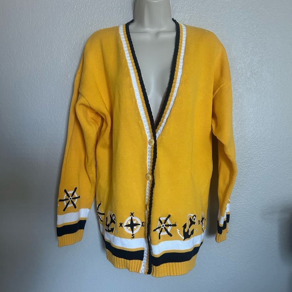 Vintage Preston & York Yellow Nautical Cardigan Yellow Anchor Ship Sz M
